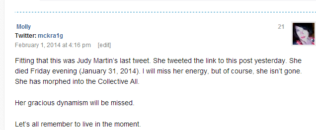 Last Tweet of Judy Martin-